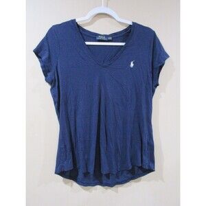 Polo Ralph Lauren T-Shirt Women Sz Large Navy Blue Embroidered Horse
